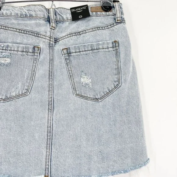 New Blank NYC Sz 24 Asymmetrical Skirt Denim Jean Mini Acid Light Wash Pockets - Picture 7 of 9